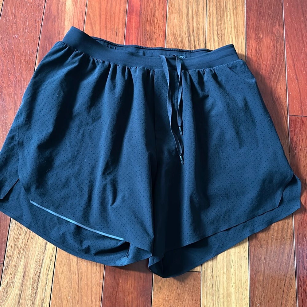 Lululemon black shorts with drawstring. Size M. Small back pocket with zipper.